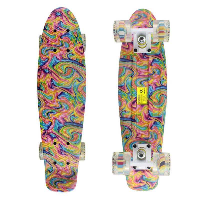 Meketec Skateboard Dog 22 inch Retro Mini Skateboards Kids Board for Boys Girl Youth Beginners Children Toddler Teenagers Adults 5 to 6 Year Old (Bending Color Lines) - Image 2